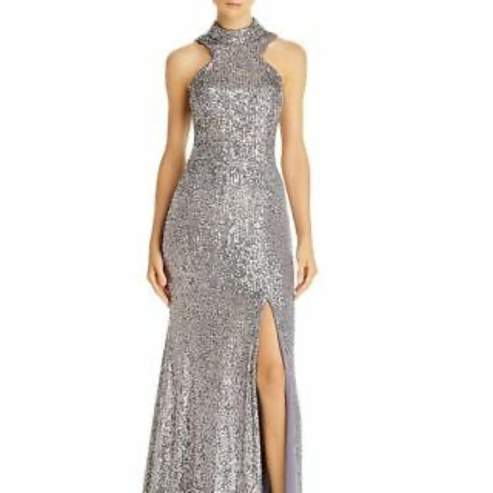 Aqua sequin silver gown
